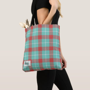 Stylish Red & Teal Holiday Inspired Color Plaid Tote Bag