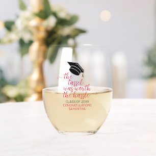 Stylish Red The Tassel Was Worth The Hassle Stemless Wine Glass