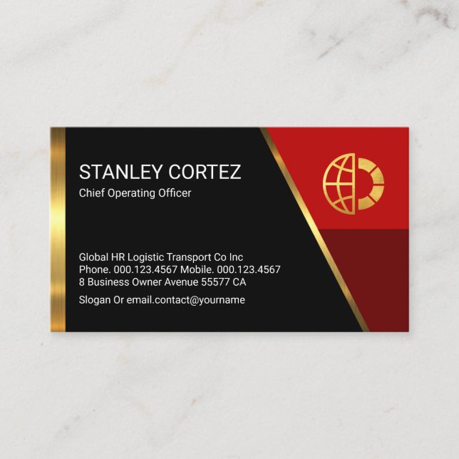 Stylish Red Trapezium Layers Business Owner Business Card (Front)