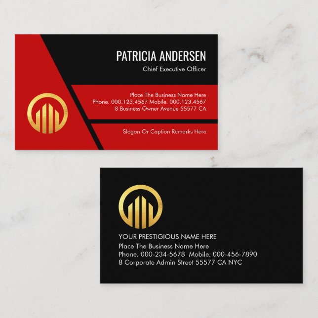 Stylish Red Trapezium Layers Business Owner Card (Front/Back)