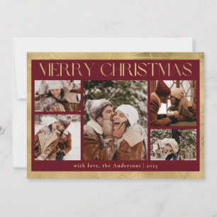 Stylish Red Typography Photo Collage Christmas Holiday Card