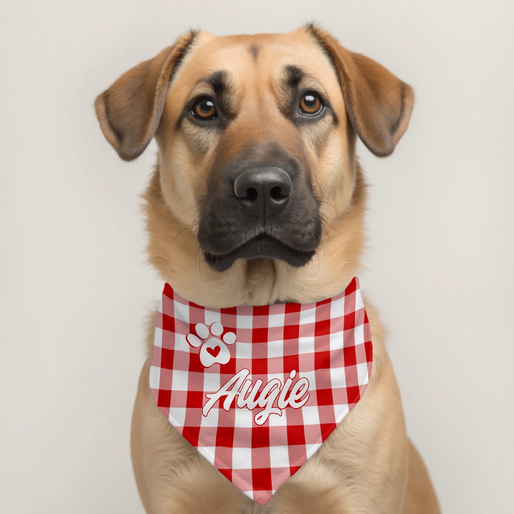 Stylish Red Vichy Paw Love Personalized