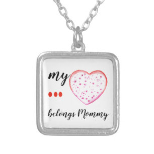 Stylish Red Watercolor Heart Script Cute Quotes Silver Plated Necklace