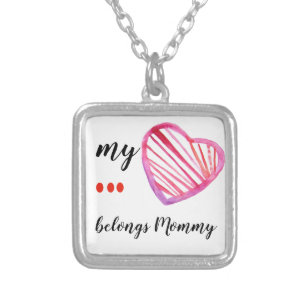 Stylish Red Watercolor Heart Script Cute Quotes Silver Plated Necklace