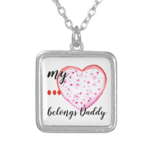 Stylish Red Watercolor Heart Script Cute Quotes Silver Plated Necklace