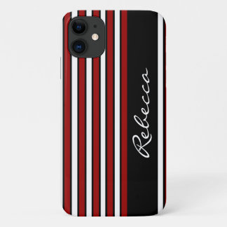 Stylish red white and black stripes iPhone 11 case