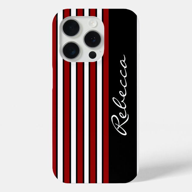 Stylish red white and black stripes Case-Mate iPhone case (Back)