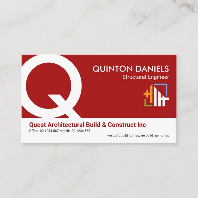 Stylish Red White Layers Monogram Founder CEO Business Card (Front)