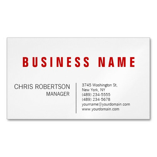 Stylish Red White Modern Minimalist Unique Business Card Magnet