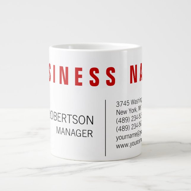 Stylish Red White Modern Minimalist Unique Giant Coffee Mug (Front)