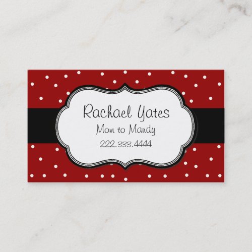 Stylish Red &amp; White Polka Dot Mommy Card Business Card Template