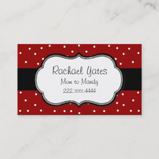 Customizable Stylish Red &amp; White Polka Dot Mommy Card Business Card Template