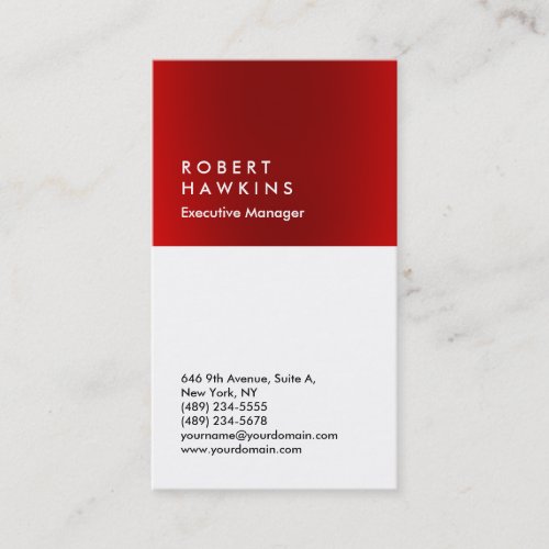 Stylish red white professional plain manager business card