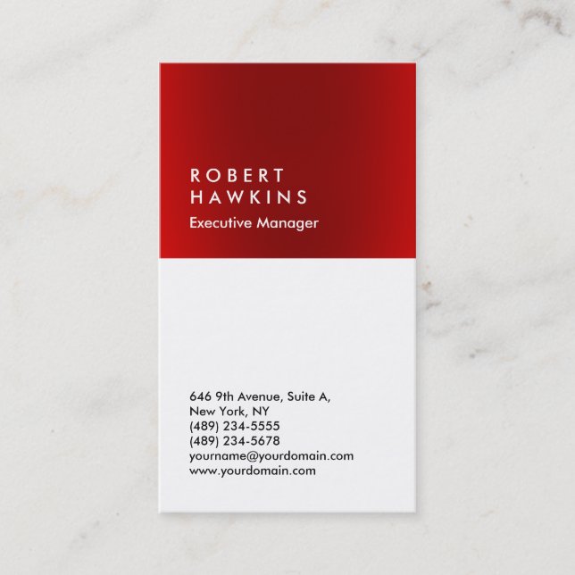 Stylish red white professional plain manager business card (Front)