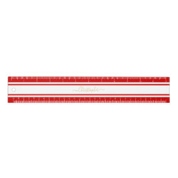 Stylish Red White Racing Stripes Gold Monogrammed Ruler