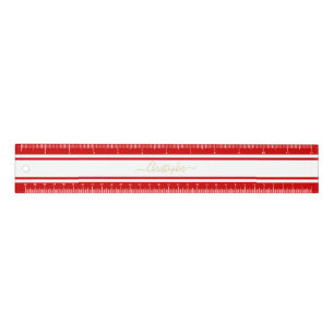 Stylish Red White Racing Stripes Gold Monogrammed Ruler