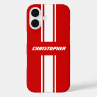 Stylish Red White Racing Stripes Monogrammed Boys