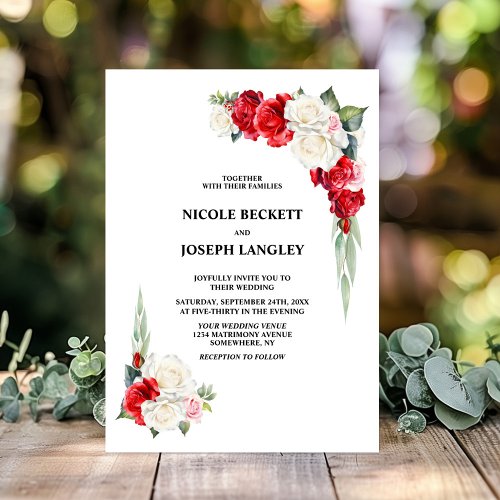 Stylish Red White Rose Floral Wedding Invitation