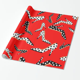 Stylish Red with Black and White High Heels Wrapping Paper