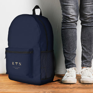 Stylish Registered Nurse RN Monogram Blue Gold Printed Backpack