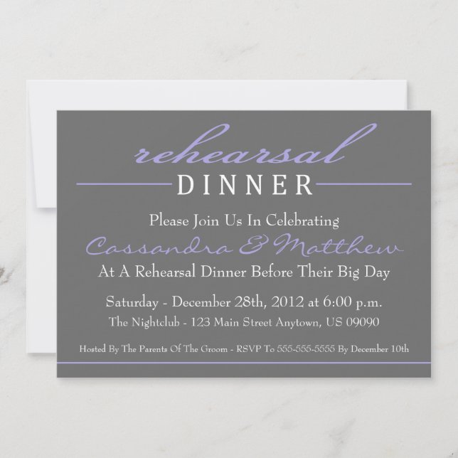 Stylish Rehearsal Dinner Party Invitation (Purple) (Front)