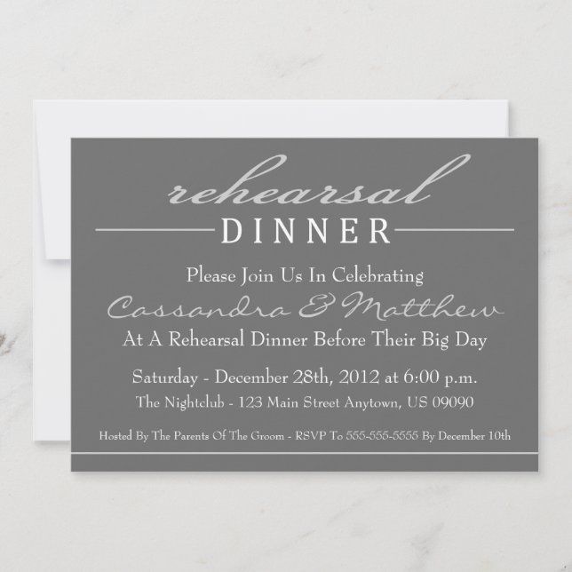 Stylish Rehearsal Dinner Party Invitation (Silver) (Front)