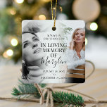 Stylish Remembrance In Loving Memory Christmas Ceramic Ornament<br><div class="desc">Remember a loved one at Christmas time with this stylish christmas ornament,  featuring 2 photos of your friend or family member,  with the customizable text of 'Always in our thoughts',  in loving memory,  their name and dates.</div>