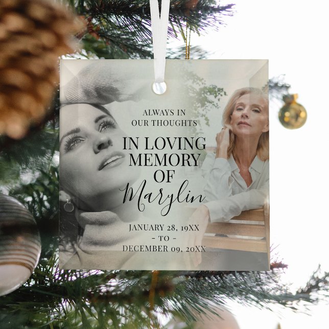 Stylish Remembrance In Loving Memory Christmas Glass Ornament (Creator Uploaded)