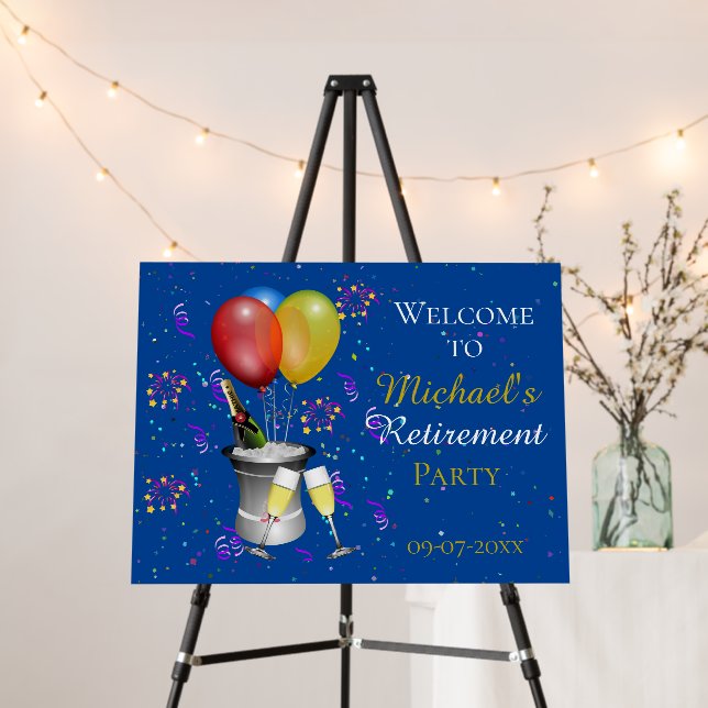 Stylish Retirement Celebration Blue Welcome  Foam Board (In Situ (Stand))