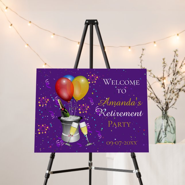 Stylish Retirement Celebration Purple Welcome Foam Board (In Situ (Stand))