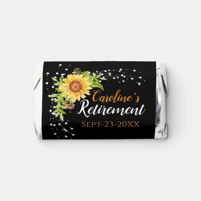 Stylish Retirement Party Floral Sunflower Black  Hershey's Miniatures (Front)