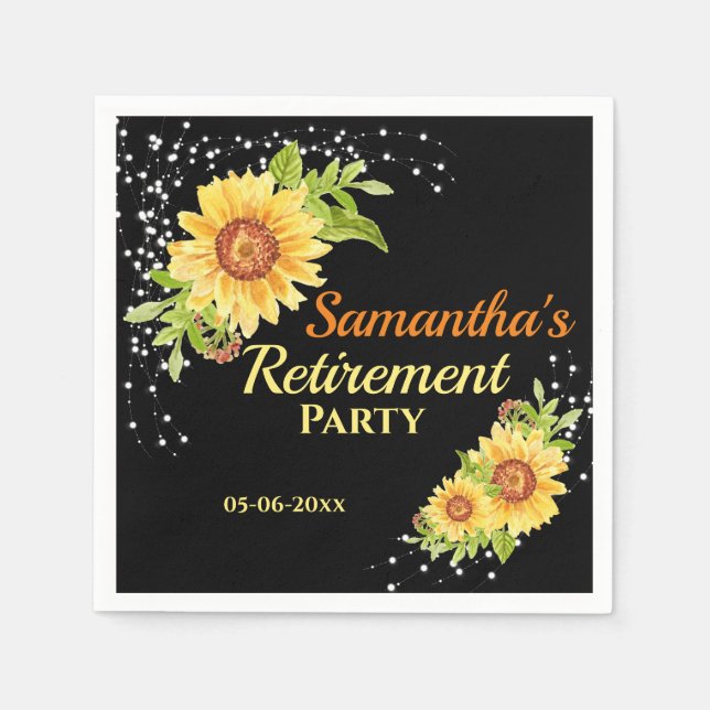 Stylish Retirement Party Floral Sunflower Napkins (Front)