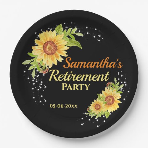 Stylish Retirement Party Floral Sunflower Paper Plates