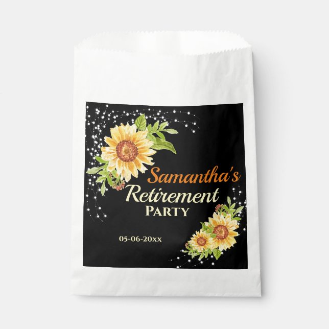 Stylish Retirement Party Yellow Floral Sunflower Favor Bag (Front)