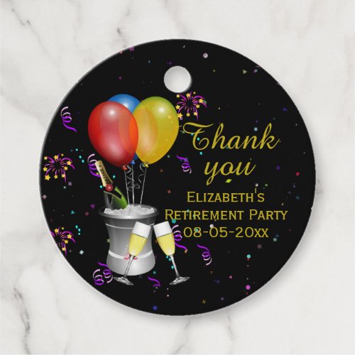 Stylish Retirement Sparkling Wine Thank You Favor Tags