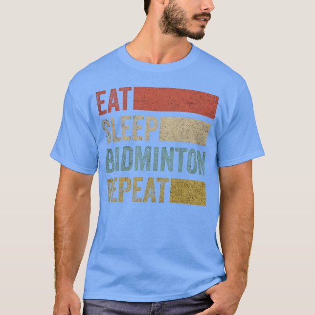 Stylish Retro 70s Eat Sleep Badminton Repeat retro T-Shirt (Front)
