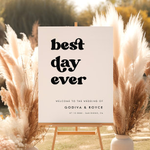 Stylish retro Best Day Ever Wedding Welcome Sign