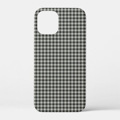 Stylish Retro Black and Gray Gingham Plaid Pattern iPhone 12 Mini Case