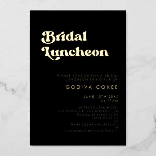 Stylish retro black  gold Bridal luncheon Foil Invitation