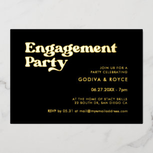 Stylish retro black & gold Engagement party Foil Invitation