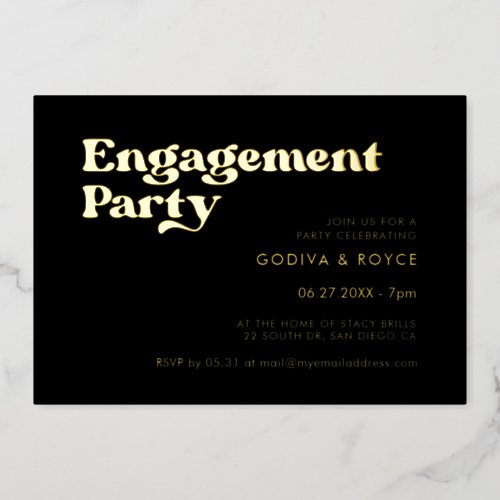 Stylish retro black  gold Engagement party Foil Invitation