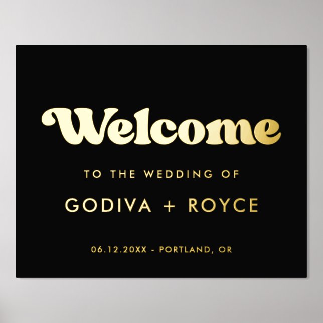 Stylish retro black & gold Welcome to our wedding Foil Prints (Front)