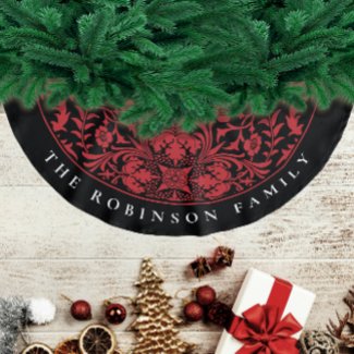 Stylish Retro Black Red Christmas Floral Pattern