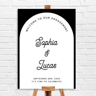 Stylish Retro Black & White Arch Engagement Party Foam Board