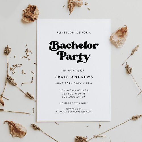 Stylish retro black  white Bachelor Party Invitation