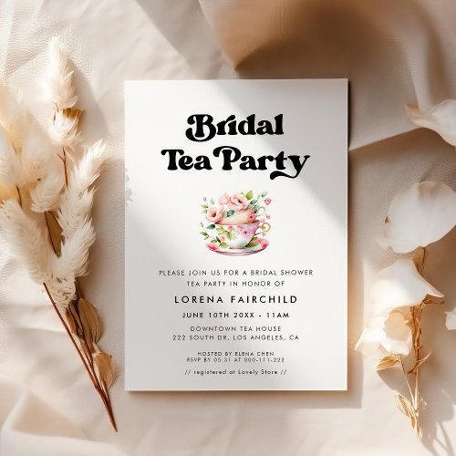 Stylish retro black  white black Bridal Tea Invitation