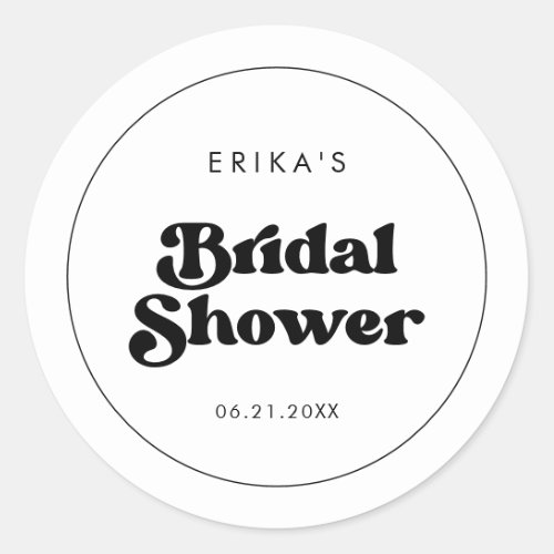 Stylish retro black  white Bridal Shower Classic Round Sticker
