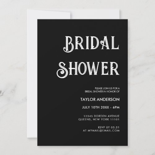 Stylish retro black  white Bridal shower Invitation