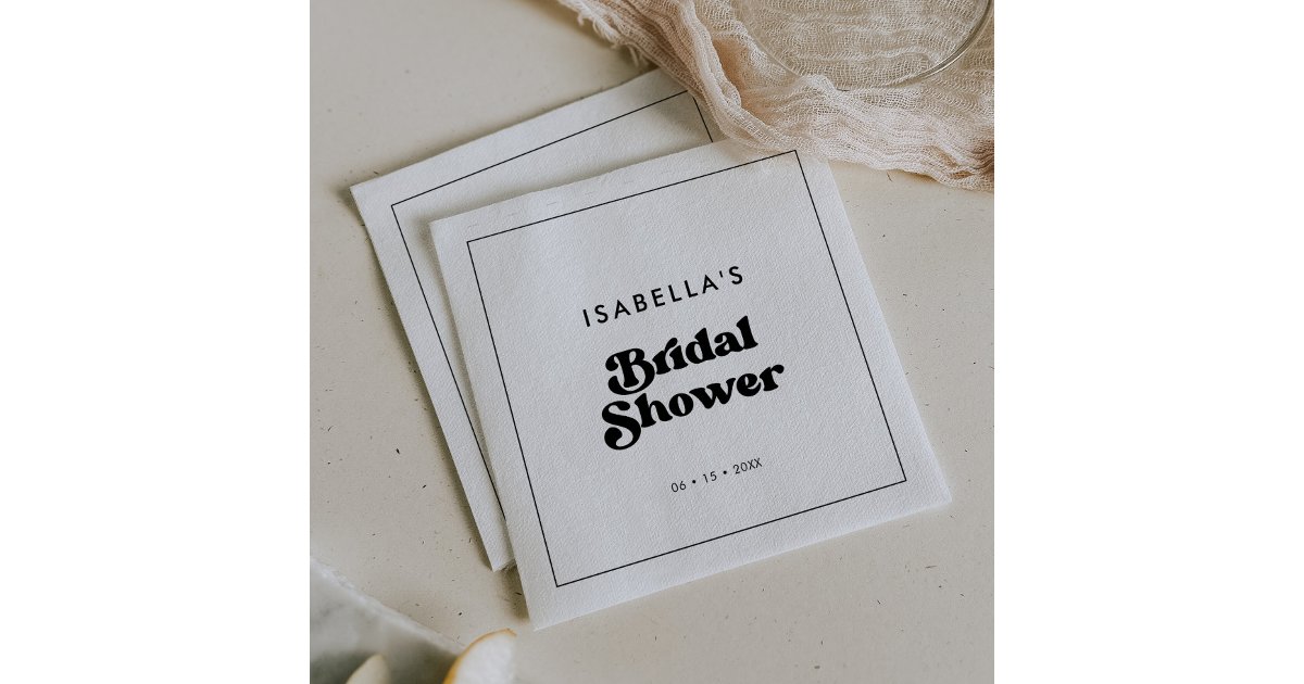 Stylish retro black & white Bridal Shower Napkins | Zazzle