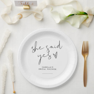 Stylish retro black & white Bridal shower  Paper Plates